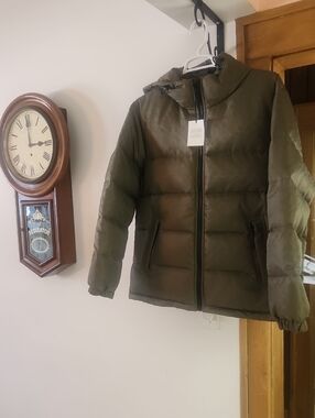 Coach Tonal Signature Down Olive Green Quilted Puffer Jacket
